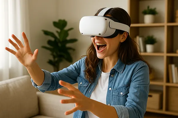 Dispositivo VR en sala moderna