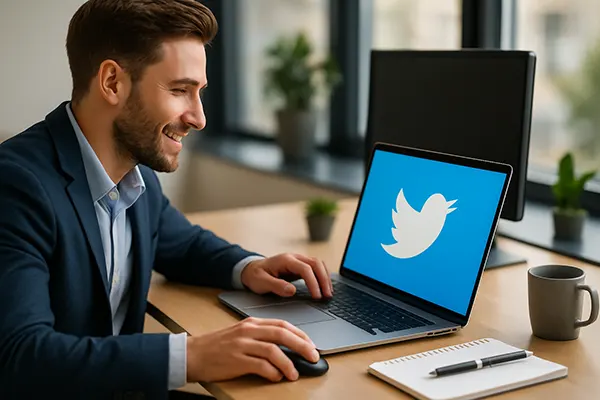 Ordinateur avec Twitter